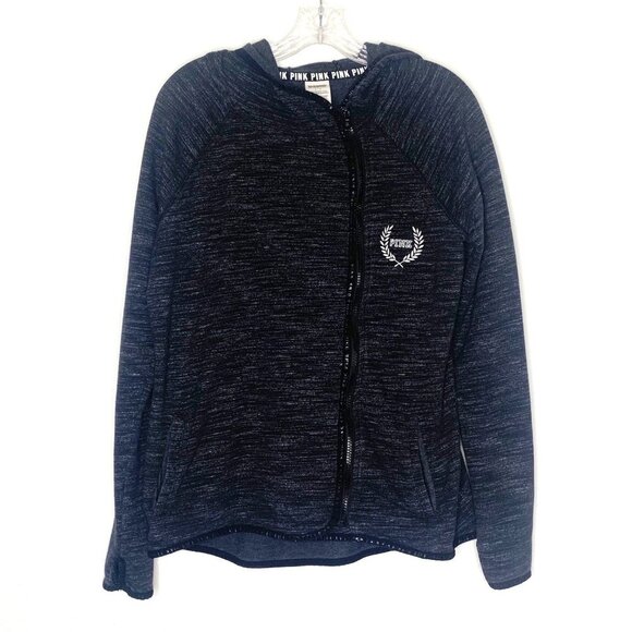 PINK Victoria's Secret Tops - Victoria’s Secret PINK Zip Up Hoodie Long Sleeve Black & White Women’s Size S